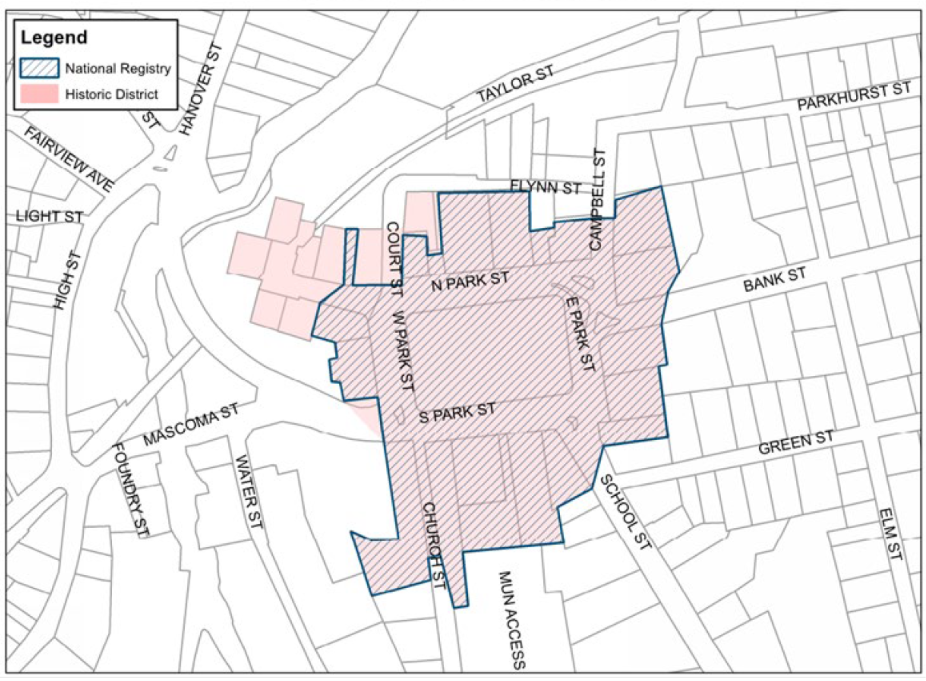 Official Appendix C historic district map showing the Lebanon Historic District with legend entries for National Registry and Historic District.
